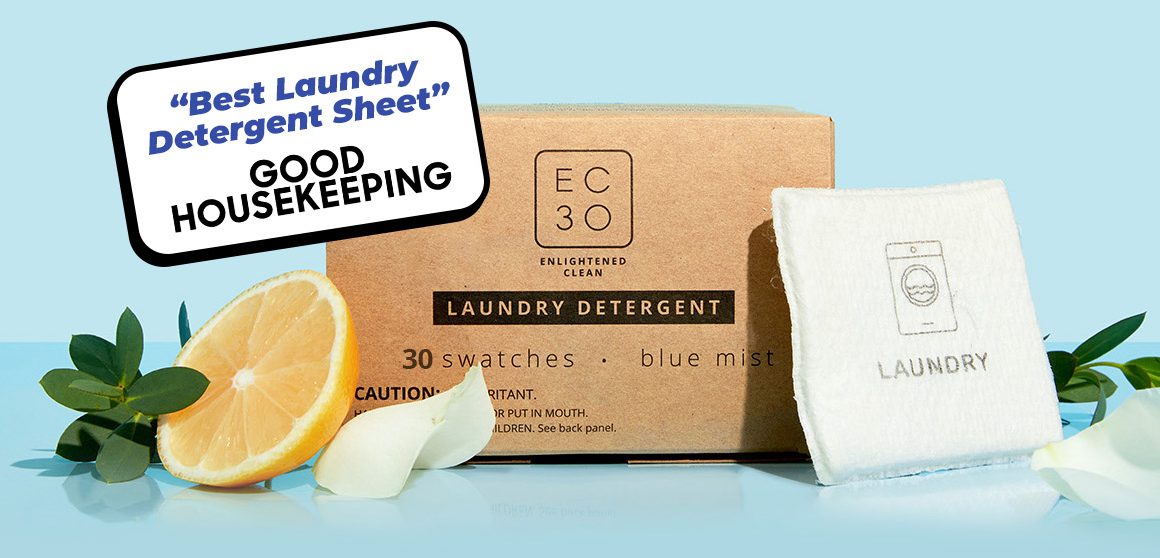 Waterless laundry sheets product display — eco-friendly, compact laundry tablets