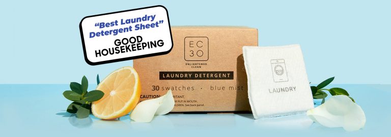Waterless laundry sheets product display — eco-friendly, compact laundry tablets